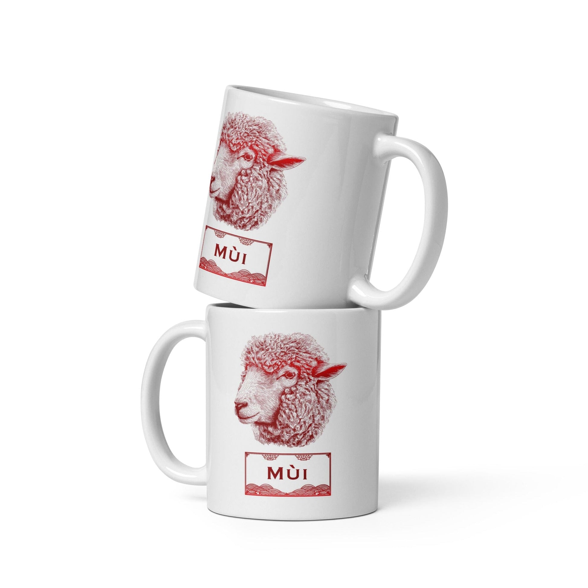 Vietnamese Zodiac Glossy Ceramic Mug - 08 - Sheep JoyousJoyfulJoyness 11 oz 